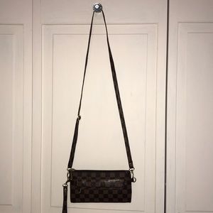 Brown checkered satchel/crossbody